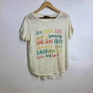 Tommy Bahama Womens Cream Summer Beach Graphic Tee Shirt Short Sleeve Size S